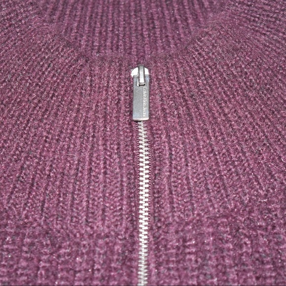New! CALVIN KLEIN Half Zip Crop Sweater Burgundy Size L - Picture 3 of 8
